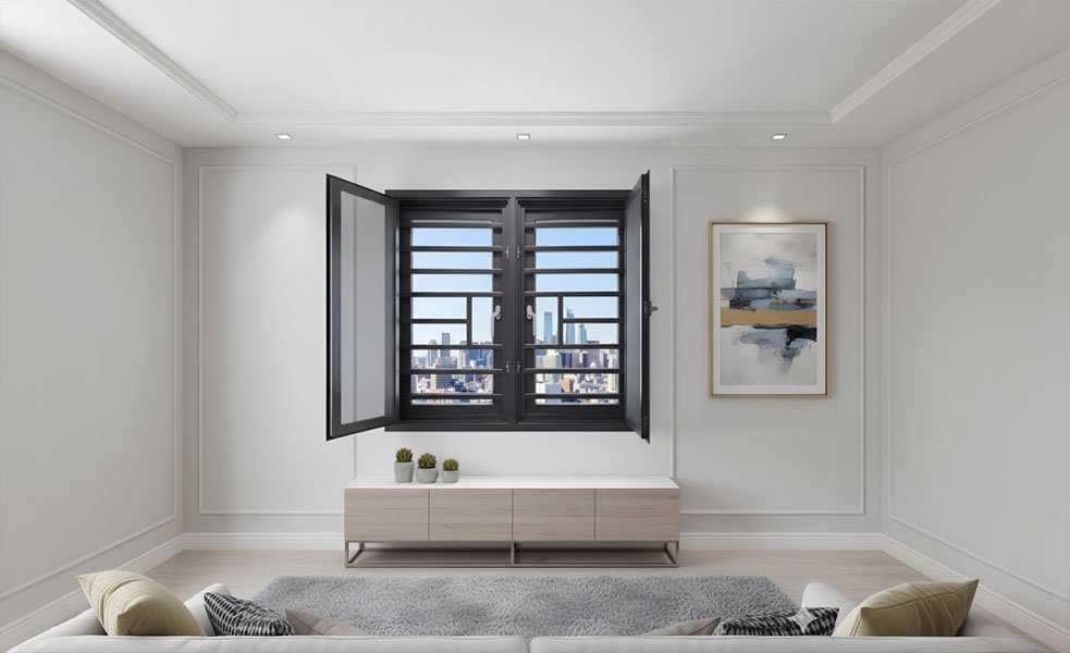 Aluminium Casement Window with Grill